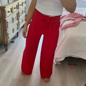 High waisted wide leg red pants with tie